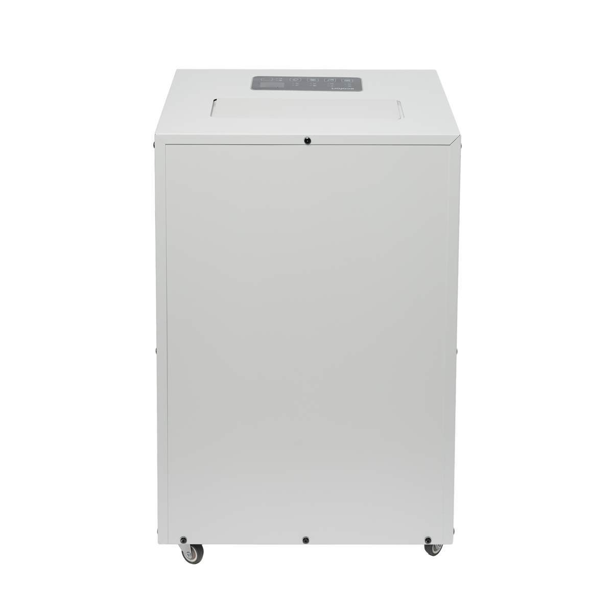 ecodry Neptun in Light Grey von hinten. Das mobile Gerät lässt sich flexibel in Waschküche, Keller und Trocknungsraum einsetzen.
