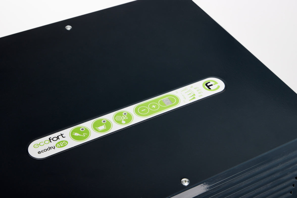ecodry 425 Limited Anthrazit, 17.4 kg Luftentfeuchter mit vier stabilen Lenkrollen und automatischer Abtauvorrichtung.