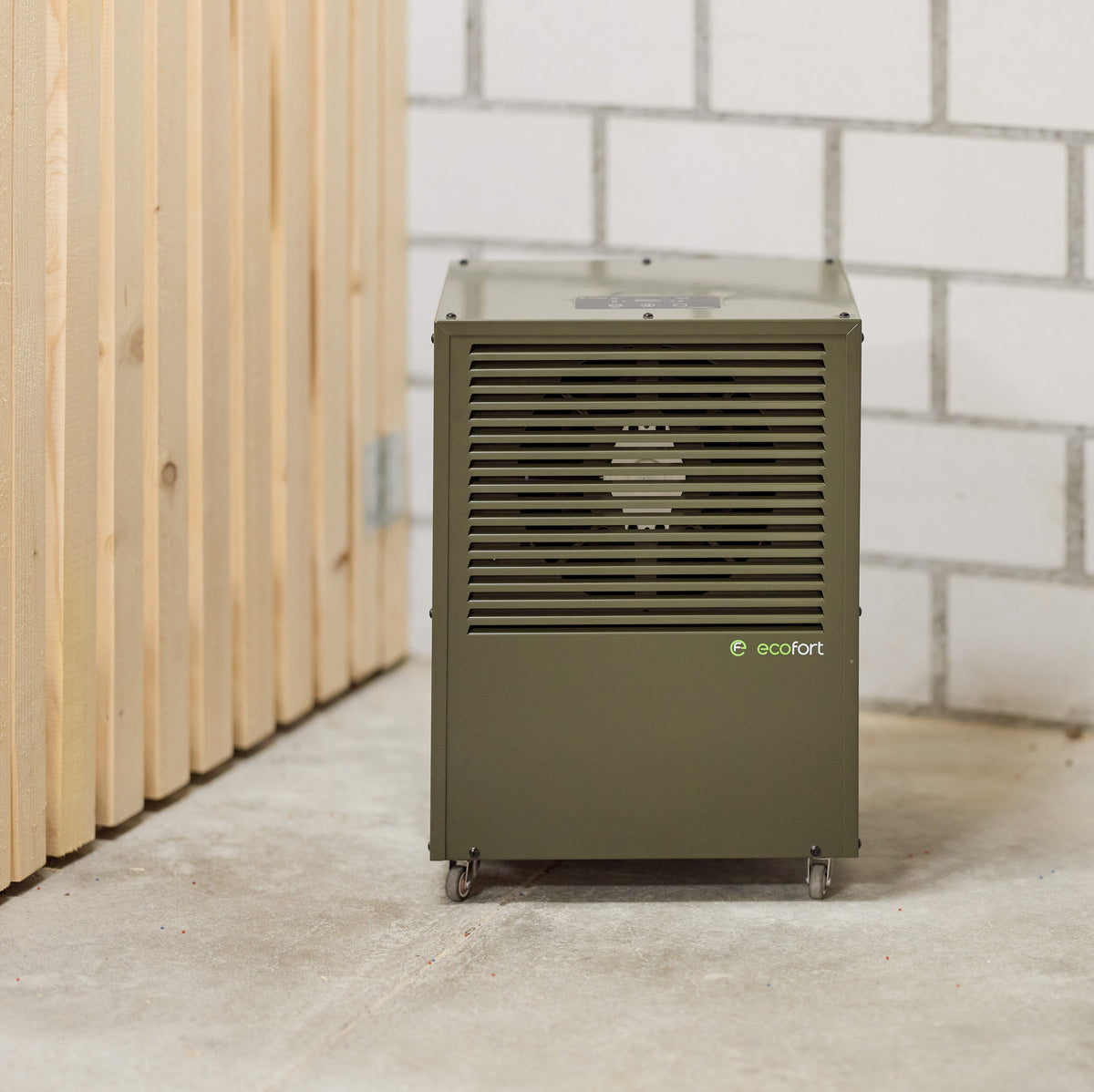 ecoDry CaveMaster XP in Military Green im Untergeschoss aufgestellt