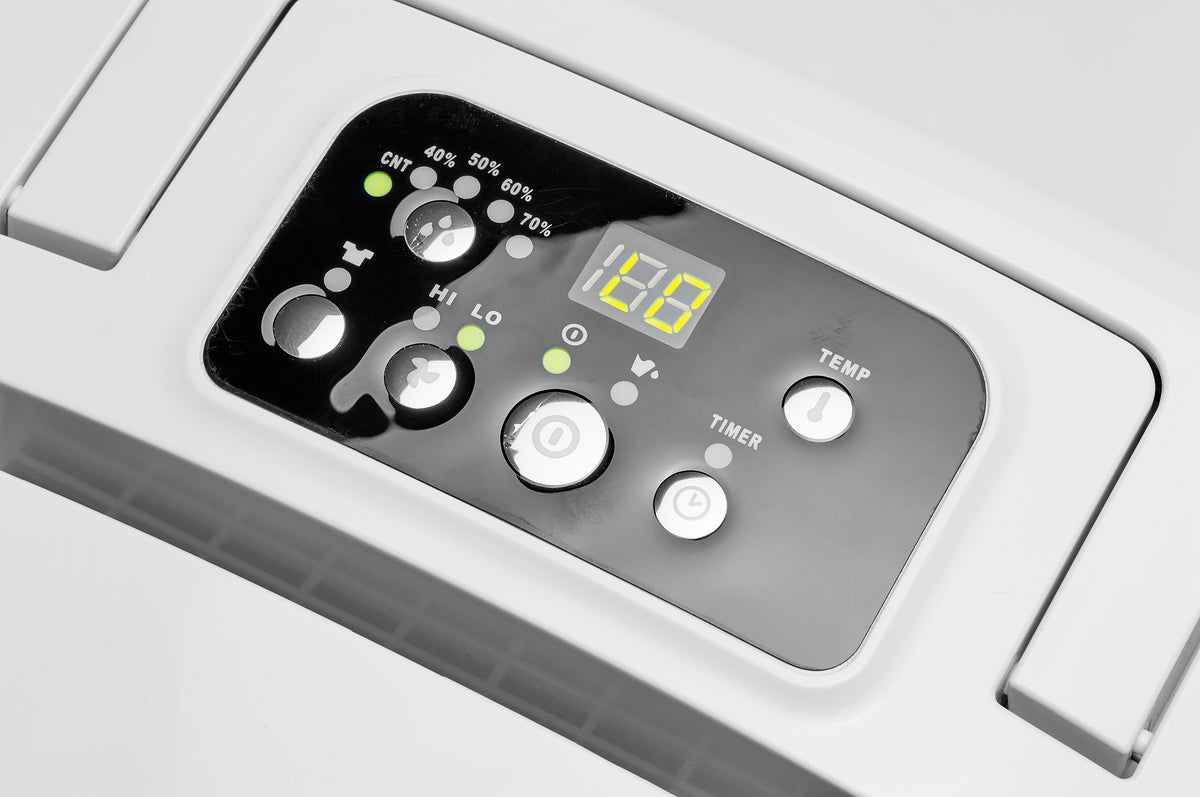 Effizienter Luftentfeuchter ecoQ DryAir 20L mit Hygrostat und 2 Ventilationsstufen, geeignet für Räume bis 50 m².
