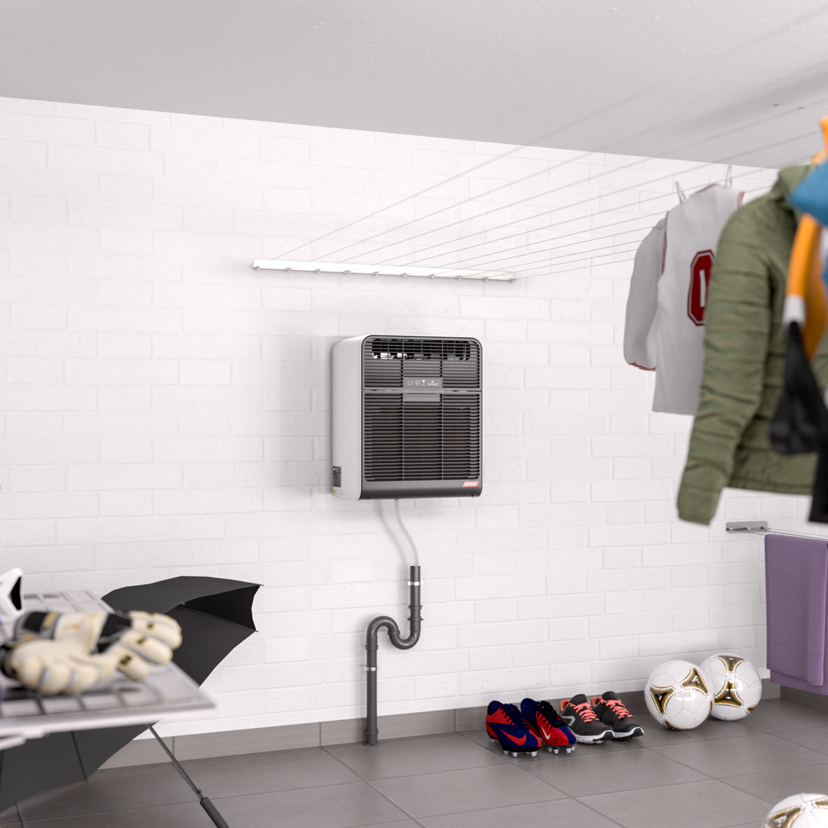 Krüger Secomat 2 Luftentfeuchter mit energieeffizienter Wäsche-Erkennung und Wandmontageoption.