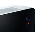 Meaco PowerDry Dehumidifier in Schwarz, elegantes Design mit Glasfront, Wandmontage für Räume bis 400 m².