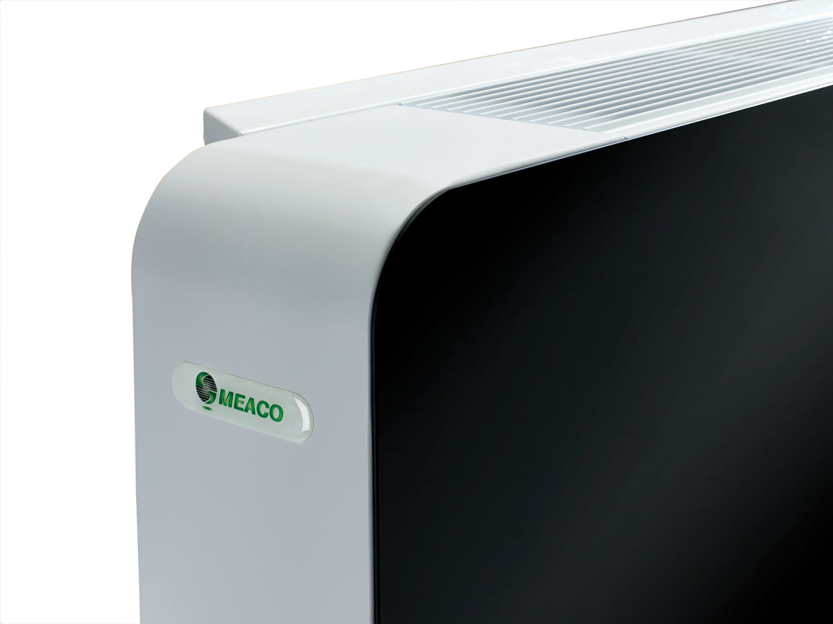 Meaco PowerDry Luftentfeuchter in Schwarz mit Glasfront und Wandmontage, geeignet für Räume bis 300 m².