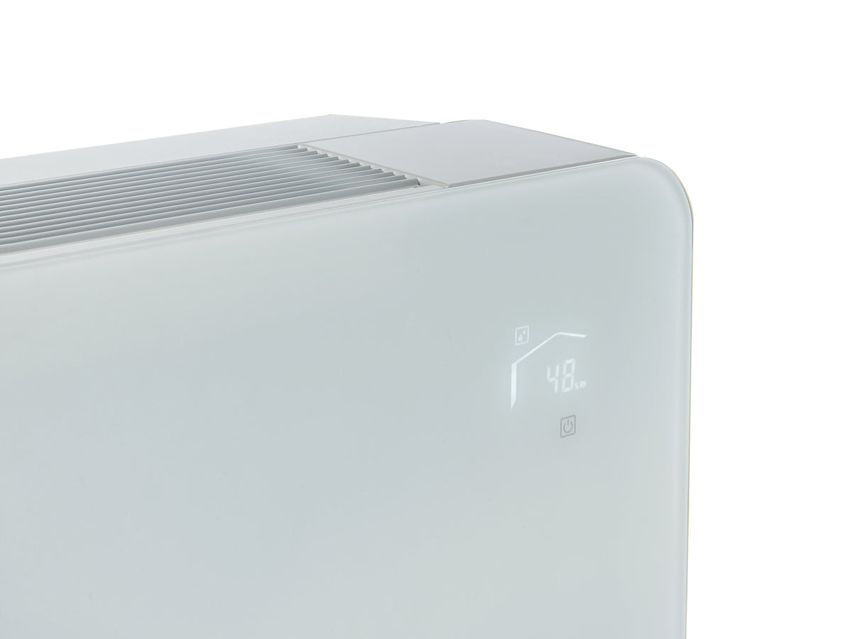 Meaco PowerDry Wäschetrockner in Weiss mit Glasfront, wandmontierbar für effizientes Trocknen.