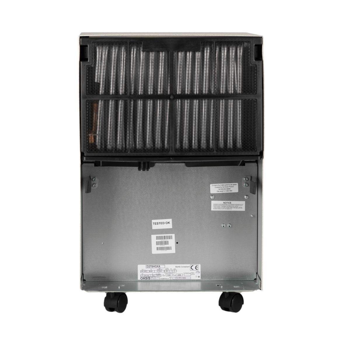 Oasis D260 eco Luftentfeuchter mit 8 l Wasserbehälter, 280 W Leistung und 2 arretierbaren Ventilationsstufen.