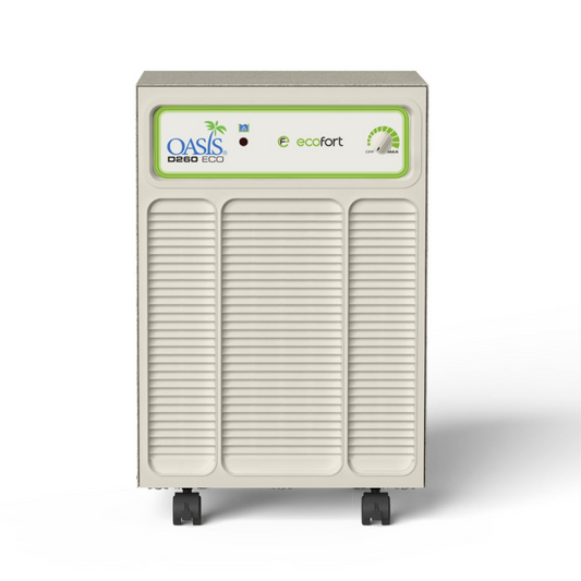 Oasis D260 eco Luftentfeuchter mit 9 l Wassertank, 280 W Leistung, geeignet für Räume bis 70 m².