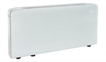 Meaco PowerDry Wandmodell in Weiss mit edlem Glasdesign für effektive Luftentfeuchtung und leisen Betrieb.