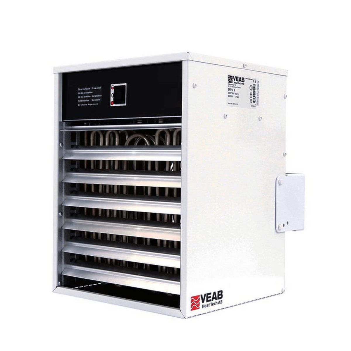 Veab ENV-L 3 kW Elektro-Heizlüfter mit Wandhalterung und Raumthermostat, geeignet für feuchte Räume.